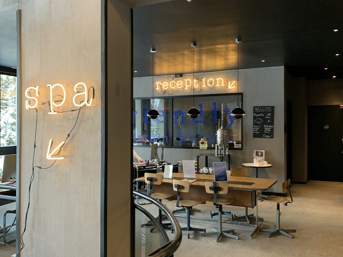 The front desk and reception area at AXIOM